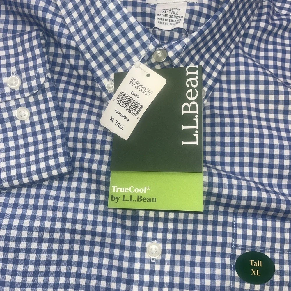 LL Bean Wrinkle Free Kennebunk Sport‎ Shirt Mens XLT Blue Traditional Fit Check